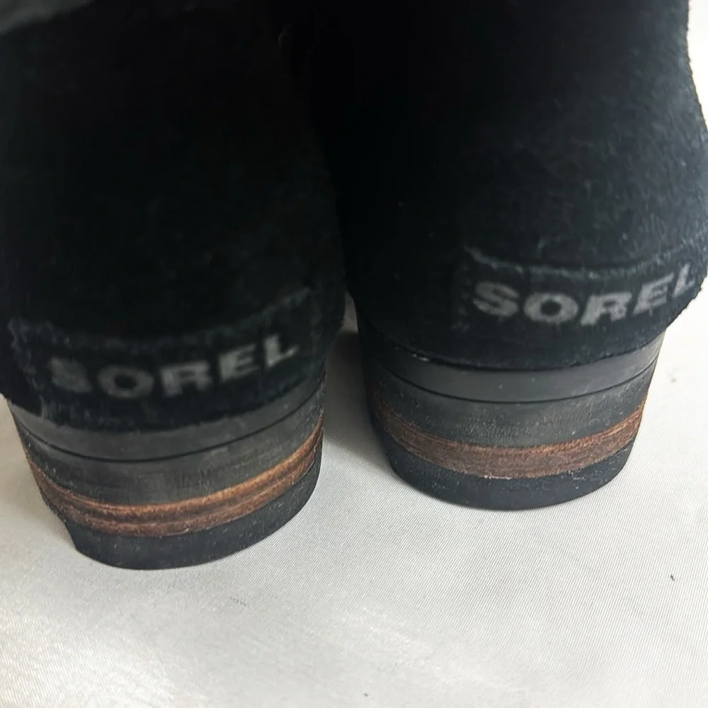 SOREL Farah Black Suede Ankle Boots Block Heel NL2682 Size 8.5 EUC - Picture 4 of 10
